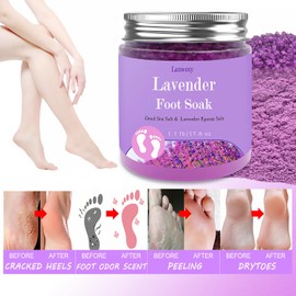 Lavender Foot Soak with Epsom Salt and Sea Salt. Organic Natural Handmade Spa Pedicure Care For Foot Callus, Dry Cracked, Tired Feet, Stubborn Foot Odor Scent.(2.2 Lbs）