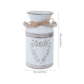 Cabilock 2pcs Rustic Flower Vase Farmhouse Metal Milk Jug Vase for Flowers Flower Jug for Living Room Wedding Garden Office Christmas Decor - Vintage Galvanized Metal Flower Vase, 7.6''H
