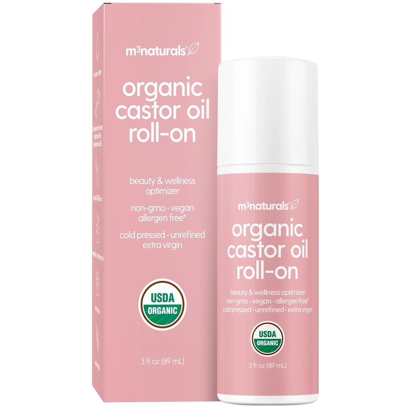 Organic Cold Pressed Castor Oil Roll-On, Hexane-Free, USDA 3 fl