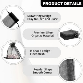 Gift Bags 50pcs 3 x 4 inch Black Pouch JewelryBags CandyBags Packaging Bags Drawstring Bag Sachet Mesh Bags for Gifts Loot OrganzaGift Bags BirthdayGift Bag Organza GiftBags