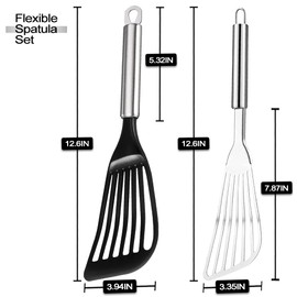 Tenta Kitchen Utensils & Gadget Tool Set Stainless Steel Metal Slotted Spatulas,Nylon Fish Egg Spatulas Nonstick Spatulas Turner, Wide Flate Slotted Spatulas Nylon For Cookingware (Set Of 2)