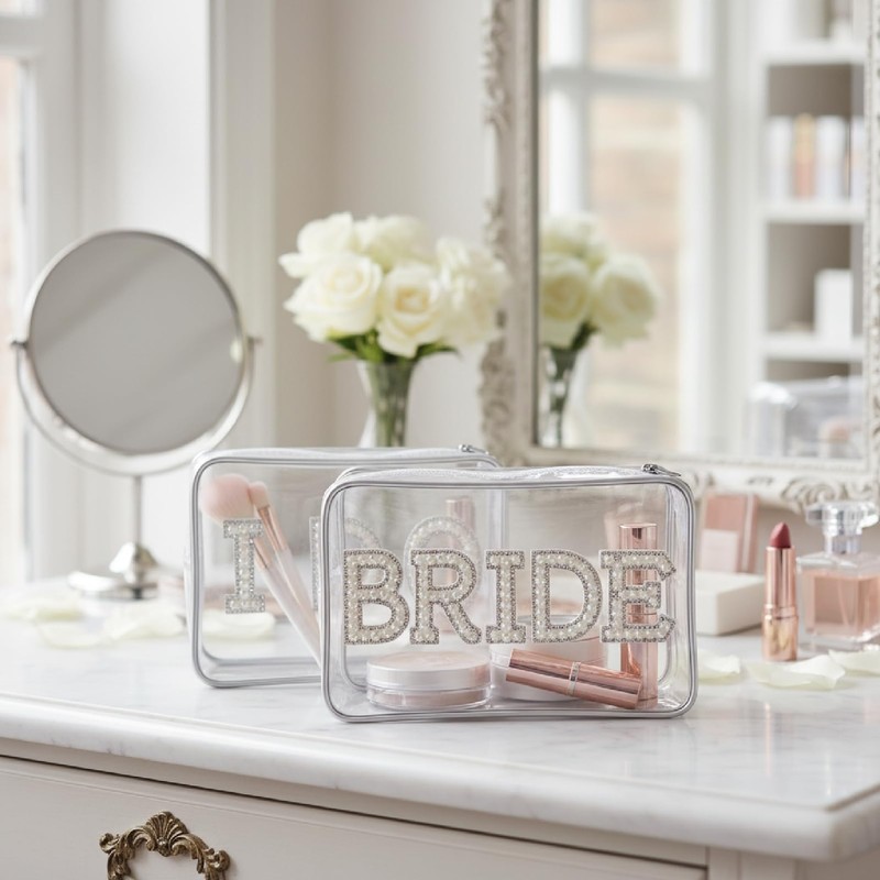 OHiZVZV 2-Piece Bride Makeup Case Set, Cosmetic Pouch & Toiletry