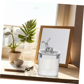iplusmile Cute Bunny Design Cotton Swabs Container Vanity Organizer for Cotton Pads Makeup Accessories Storage Adorable Rabbit Figurine Lid for Bathroom and Dressing Table