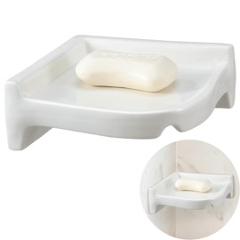 Honeydak Ceramic Corner Soap Dish for Shower Wall Tile White Ceramic Soap Holder 7 x 7 x 2.5 Inches Wall Holder for Home Bathtub Bathroom Sink Shower