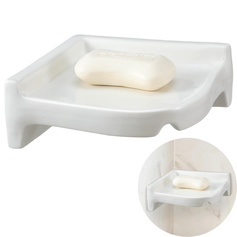 Honeydak Ceramic Corner Soap Dish for Shower Wall Tile White
