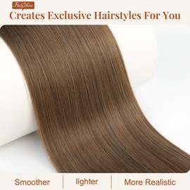 FLUFYMOOZ ponytail extension, 26 Inch Long Straight Drawstring Ponytail Synthetic Hairpieces Fake Pony Tails Natural Soft Clip in Hair Extension ponytail for Women (Medium Brown with Medium Auburn)