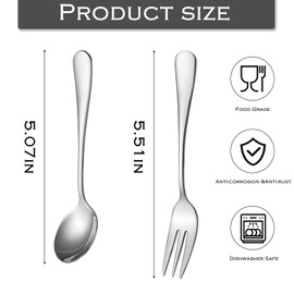 Dessert Spoons Set Stainless Steel Including 6 Small Spoons 6 Mini Forks for Fruits Tea Coffee (Stainless Steel)