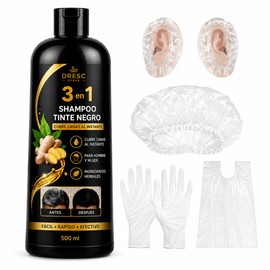 Shampoo Tinte Negro 3 en 1, Cubre Canas al Instante, con Jengibre, para Hombre y Mujer, 500 ml                                                        