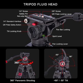 Avella A154P Video Tripod, Video Camera Tripod Monopod Aluminium Alloy 78.3 inch for Canon Nikon Sony Olympus Panasonic DSLR Camera