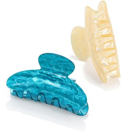 CAKURE Pink Hair Clips Medium Cute Claw Clips Hair Accessories for Women（Pack of 2） (b-champagne&royal blue)