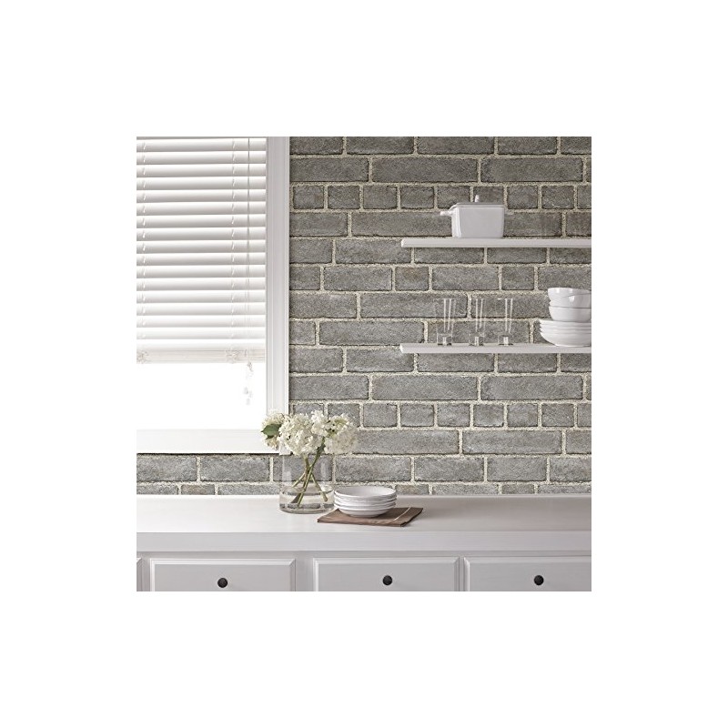 NuWallpaper NU2236 Brick Façade Peel & Stick Wallpaper, Grey