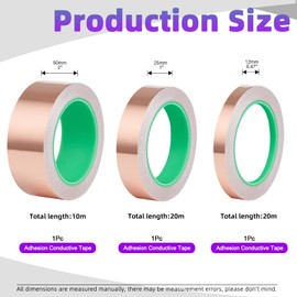 Swpeet 3 Rollen 3 Größe Kupferfolie Band Set, 1/2 Zoll x 66 FT, 1Zoll x 66 FT, 2Zoll x 33 FT Doppelseitiges leitfähiges Kupferfolie Klebeband für Abschirmung Elektrische Reparaturen Erdung Löten