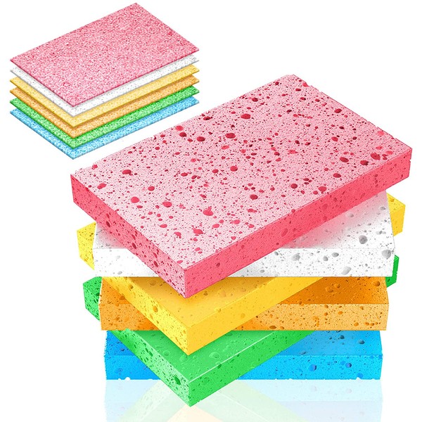 Multi-Use Cellulose Compressed Sponges, Scratch-Free Cleaning Scrub Sponges for Face Scrub, Dishwashing, Kitchen, Bathroom, DIY Crafts and More (6 Pack)