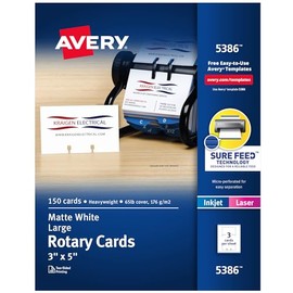 Avery Printable Rotary Cards with Sure Feed Technology, 3" x 5", White, 150 Blank Cards for Laser or Inkjet Printers (05386)