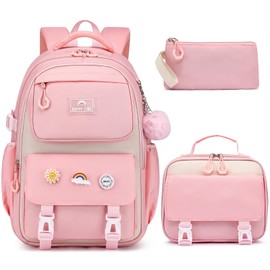 MOMUVO School Backpack Set for Girls,3pcs Bookbag with Lunch Box Pencil Case Kids School Bag Set