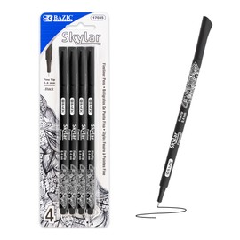 BAZIC Skylar Fineliner Pen, Fine Tip 0.4mm Pens, Black Ink, Writing Drawing Bullet Journaling Notes for Art Graphic Office School, 4 Count, 1-Pack