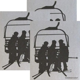 Chairlift Set of 3 Each on Gray Swedish Dishcloths | ECO Friendly Absorbent Cleaning Cloth | Reusable Cleaning Wipes