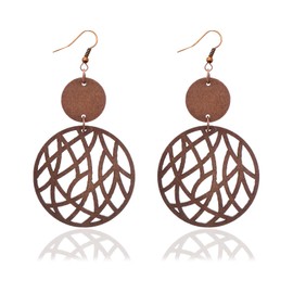 Vintage Bohemian Geometric Round Dangle Earrings for Women Wooden Boho Earrings Boho Ethnic Style Earrings Retro Circle Drop Earrings for Women (B)