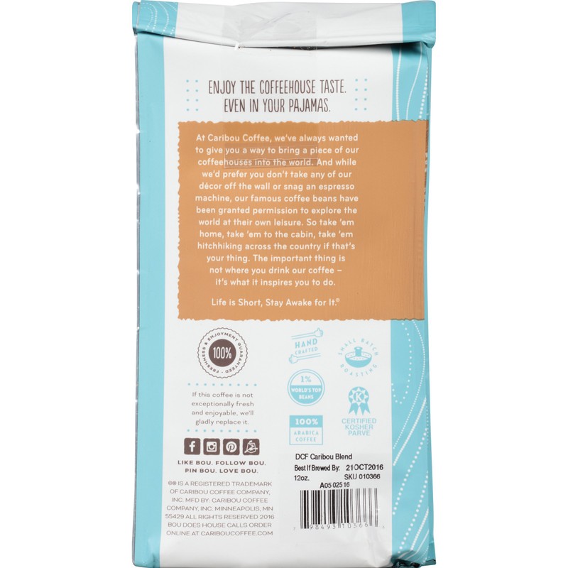 Caribou Coffee Blend Decaf Ground, 12 Ounce