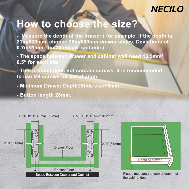 NECILO Heavy Duty Locking Drawer Slides with Lock, 150lb Capacity