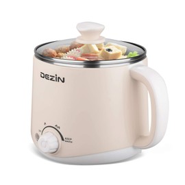 Dezin Electric Pot, 1.6L Ramen Cooker, Hot Pot Electric Stainless Steel, Multifunctional Cooker for Egg, Pasta, Soup, Porridge, Oatmeal with Temperature Control and Keep Warm Function