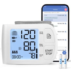 Blood Pressure Monitor Bluetooth Compatible for iOS & Android BP Machine 199x2 Readings Wrist Cuff 5.31-8.46 inch Voice Broadcast Batteries Included with Carrying Case, White