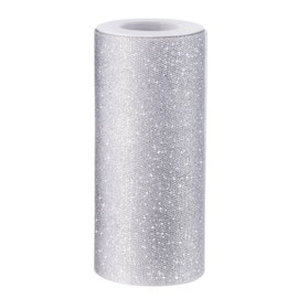 Outus Sparkling Tulle Ribbon Roll Glitter Tulle Spool, 6 Inches by 25 Yards, Silver