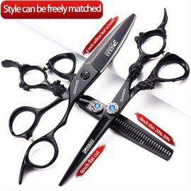 Professional Hairdressing Scissors Barber Scissors Hair Cutting 6/7 Inch High Quality Thinning Scissors & Cutting Set (6-Inch 3-Piece Set)
