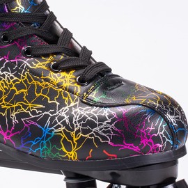 Roller Skates Women Men - Microfiber Leather Roller Skate Classic High Top Double Row Roller Skates for Indoor Outdoor with Light up Shoe Laces (Black Wheel, 41-US Men 8= Women 9)