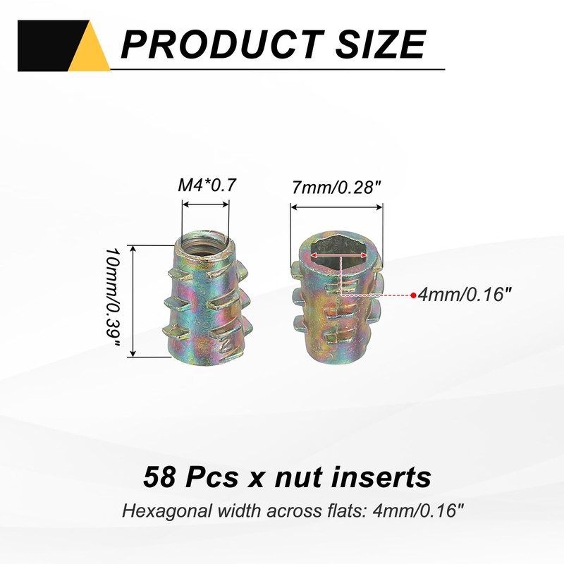sourcing map 58 Pcs Threaded Inserts for Wood, Zinc Alloy