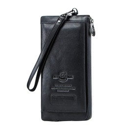 Contacts Herren echtes Leder Kreditkarte Reißverschluss Tasche Telefonhalter Clutch Geldbörse Lange Geldbörse (Schwarz)