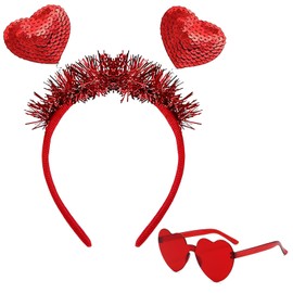 2 Pieces Valentine's Heart Headband,Heart Shaped Glasses,Valentine's Day Birthday New Year's Eve Costume Party Photo Props for Women
