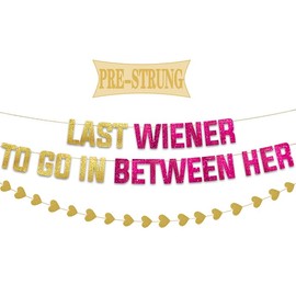 Pre-Strung Banner for Bachelorette Party Decorations,Funny Gold Glitter Bachelorette Banner Sign with Heart Garland for Bachelorette Party Decor Bridal Shower Supplies