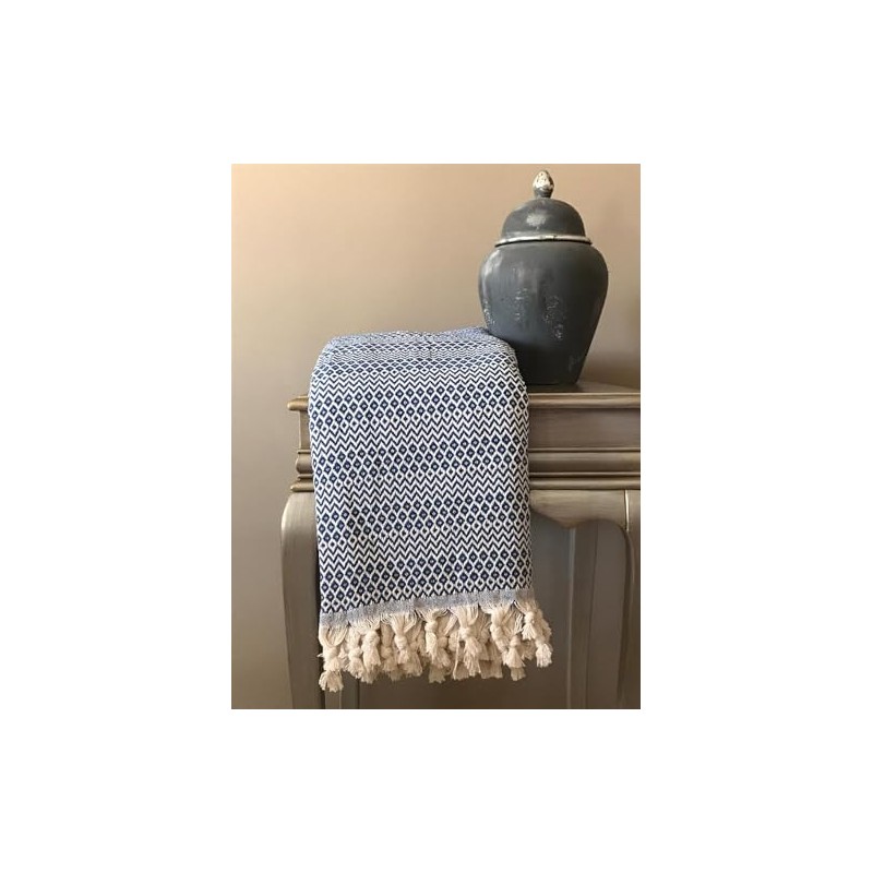 MK Pure Towel Modern Blue Square Pattern Sofa Cover