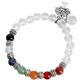 mookaitedecor Rock Quartz Semi Precious Gemstone Stretch Bracelet,Healing Crystal Chakra Stone Beads Bracelet with Tree of Life