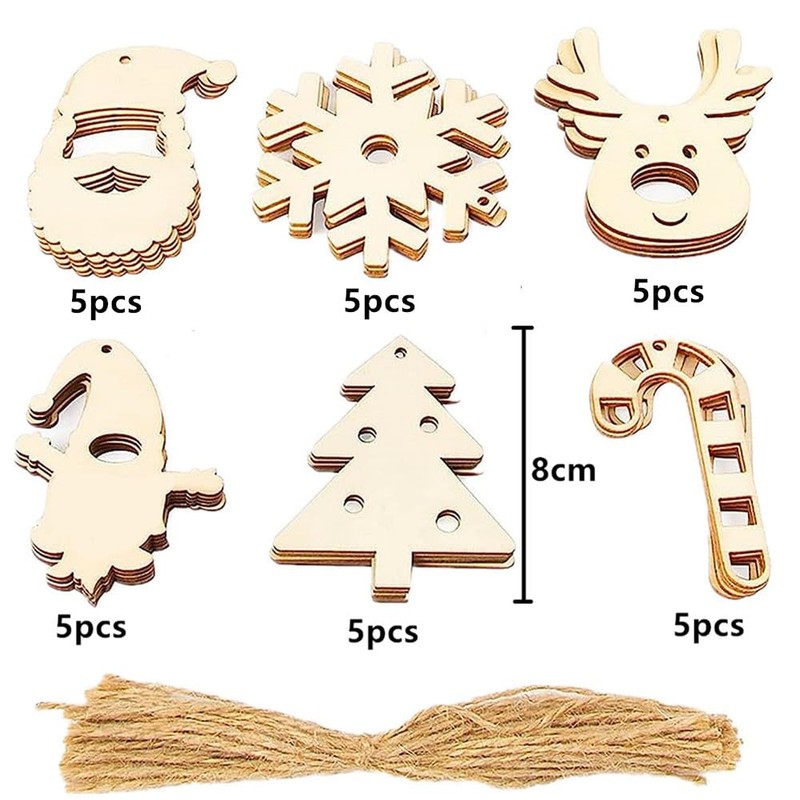 Kids Christmas Arts and Crafts Set – 30 Hanging Wooden
