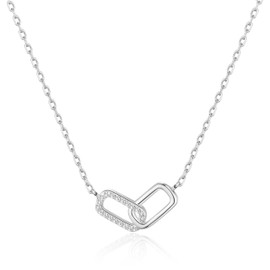 Philip Jones Silver Plated Paperclip Link Necklace Created with Zircondia® Crystals