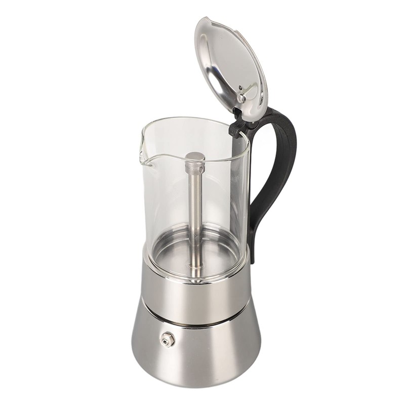 Stovetop Espresso Maker,Coffee Moka Pot,Crystal Glass Top Stainless Steel Stovetop