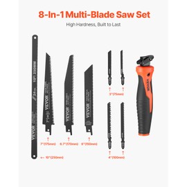 VEVOR Jab Saw, 6 in Keyhole Saw with Soft Grip Handle, 8-in-1 Multi-Blades Drywall Jab Saw, Sharp Jab Saw with Triple Ground Teeth, for Cutting Drywall Wood Metel Plastic Plywood Wallboard Thin Sheet