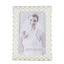 White Pearl and Crystal Plastic Picture Frame for Tabletop Display (4x6, Rectangular 3)