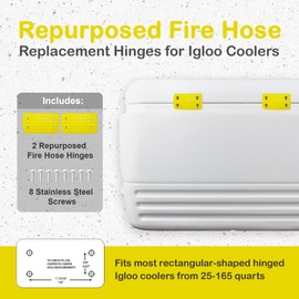 Unhinged Solutions Unbreakable Cooler Hinges - Set of 2 Repurposed Fire Hose Replacement Hinges for Igloo Coolers - Durable, Impact-Resistant, Easy to Install, Includes 8 Screws - Made in The USA