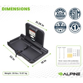 Alpine Wall Mounted Baby Changing Station - Horizontal Baby Changing Table Foldable Diaper Tables with Safety Strap for Commercial Bathroom, ADA Complaint (Hardware Included) Black