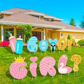 Gender Reveal Decorations, Gender Reveal Yard Signs with Stakes, Gender Reveal Lawn Signs, Gender Reveal Yard Letters for Gender Reveal Girls Party Accessories, Garden Decoration, Gender Reveal