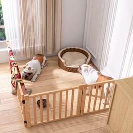 YOCAN Paint-Free Wooden Freestanding Dog Gates for The House,Doorways, Stairs,Wood Dog Fences Indoor Pet Gate,Step Over Fence-4 Panel H:16.9"