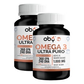 OBY Omega 3, Pack de 240 softgels (120 softgels de 1300 mg por envase) | Alto EPA Y DHA como Trigliceridos | Libre de Metales Pesados con Certificados