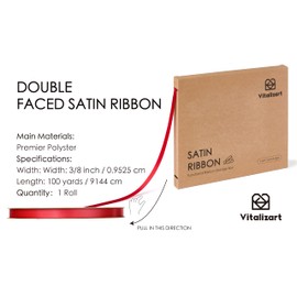 Vitalizart 3/8" x 100Yd Red Satin Ribbon, Double-Sided Ribbons for Gift Wrapping & Crafting, Silk-Like Fabric Ribbon for Bouquet & Decoration, Thin Satin Ribbon with Storage Box