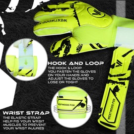 WESTWOOD FOX Goalkeeper Gloves,Finger Protection Soccer Goalie Gloves for Kids,Youth,Adults,Heavy Grip Palm with Dumbo latex 4+3 mm,Wrist Support (YELLOW-WHITE, Size 10 suitable for Adult-L)