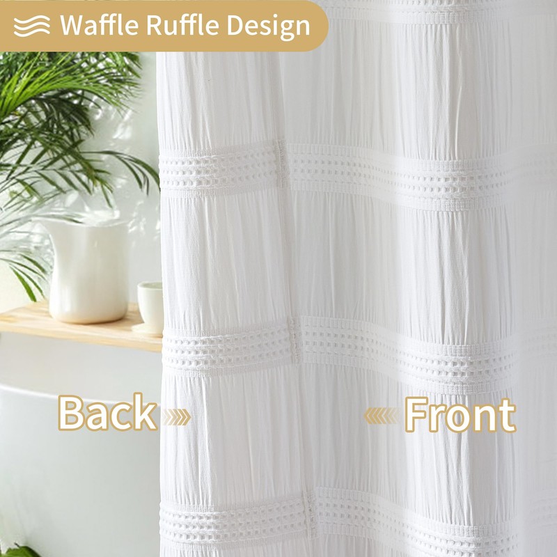 Lameirose Extra Long White Shower Curtain Farmhouse,72 x 96 Cotton