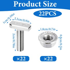 SHENSAIGO Pack of 22 Hammer Head Screws M8 x 20 mm, Stainless Steel A2-70 Hammer Head Screws, T Screws with Locking Tooth Nuts Flange Nut, M8 Screws for PV Solar Mounting Rails Photovoltaic Greenhouse