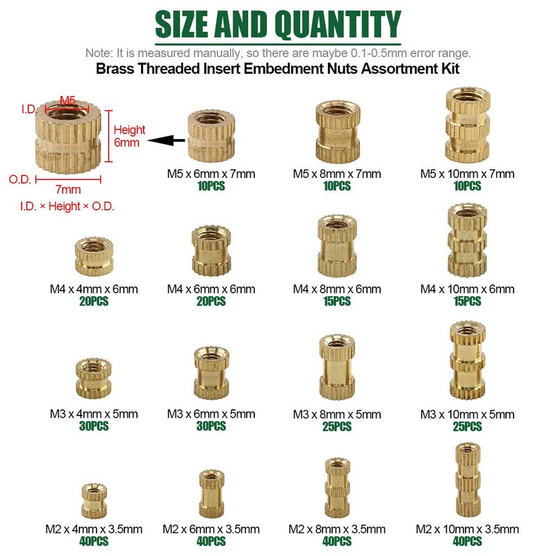 Keadic 370PCS M2 M3 M4 M5 Female Thread Knurled Nut